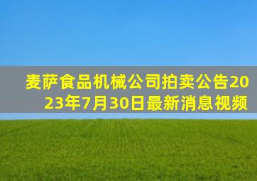 麦萨食品机械公司拍卖公告2023年7月30日最新消息视频